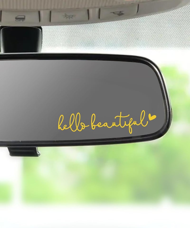 RACOONA Rearview Mirror Decal,Hello Beautiful Decal,Car Accessories Stickers Rearview Mirror Sticker (Yellow) - Image 1